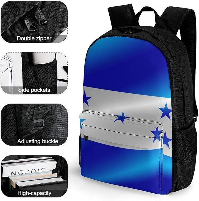 Lightweight Daypack Bookbag for Trekking Business Walking Cycling, Big Capacity Anti-Theft Multipurpose Carry On Bag, Flag Of Honduras Business Computer Bag