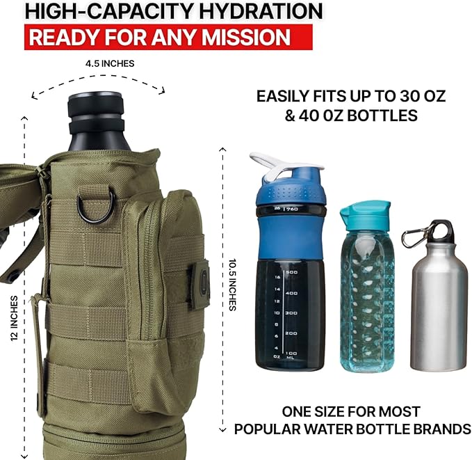 Orca Tactical Molle Water Bottle Pouch - Molle Water Bottle Holder Fits Most 32 and 40 oz Bottles - Water Bottle Pouch for Backpack - Thicker Insulated Water Bottle Holster Keeps Drinks Cooler Longer
