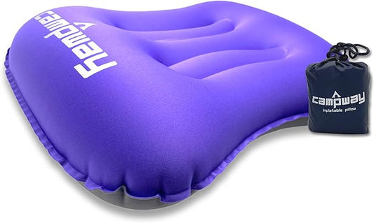Inflatable Camping and Travel Pillows with Travel Bag- Water-Resistant-Compressible Air Pillow for Neck and Back Support-Packable Pillow for Camping-Hiking and Backpacking-Pack of 1-Purple