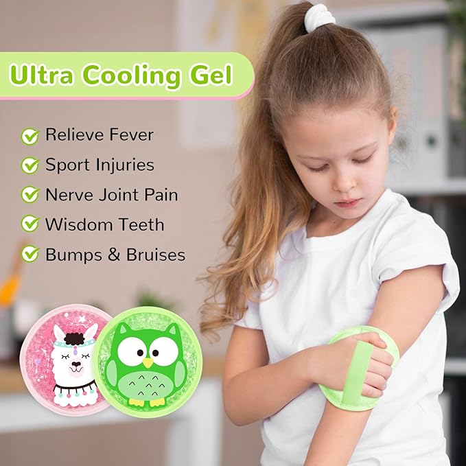 Kids Ice Packs for Boo Boos, 2 Packs Cute Hot Cold Gel Packs for Injuries, Reusable for Fever, Pain Relief, Wisdom Teeth, First Aid and Head, Arms, Legs Injuries