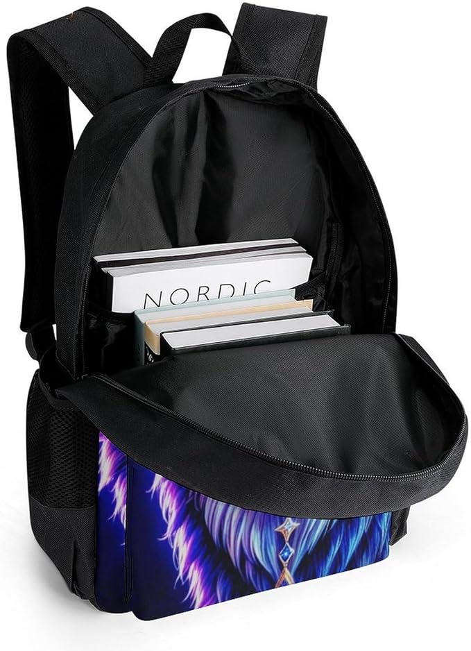 Rucksack Multipurpose Anti-Theft Big Capacity Shoulder Bag, Blue Universe Galaxy Magic Wolf In The Space Travel Hiking Camping Rucksack With Side Pockets