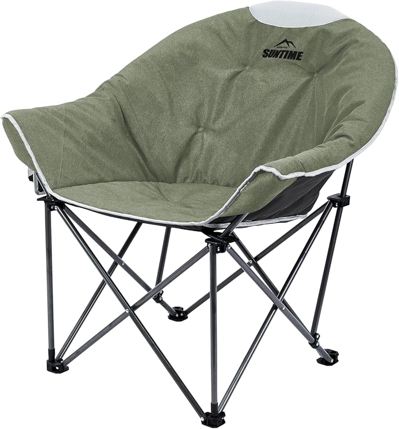 OUTDOOR LIVING SUNTIME Sofa Chair, Oversize Padded Moon Leisure Portable Stable Comfortable Folding Chair for Camping, Hiking, Carry Bag