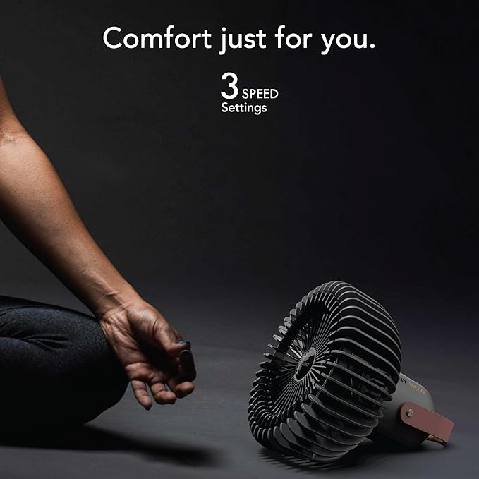 Vornado FLY MOVE Rechargeable Fan Handheld, Up to 17 Hour Battery Power Life on Low, 3 Speed Settings, Minimal Footprint, Small Portable Fan, Powerful Airflow, Travel Friendly, USB-C Charger, Black