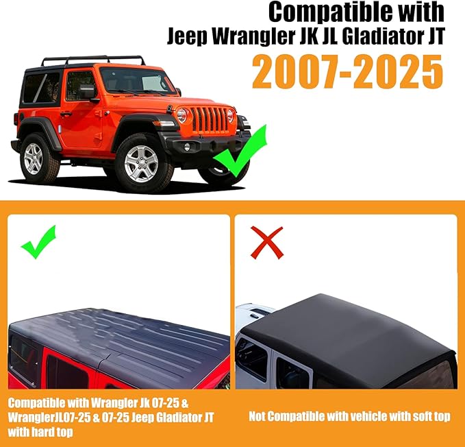 Zorik Heavy Duty Roof Rack Cross Bars for Jeep Wrangler JK JL & Gladiator JT 4-Door (2007-2025), 220LB Capacity Aluminum Cargo Carrier for Roof Top Tent, Kayak, Canoe, No-Drill Hard Top Installation
