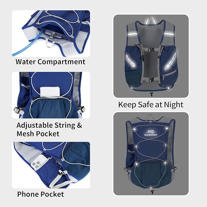 Lightweight Running Vest for Women and Men Hydration Backpack Pack with 1.5L Water Bladder Bag Running Gear Accessories for Hiking Trail Cycling Marathon