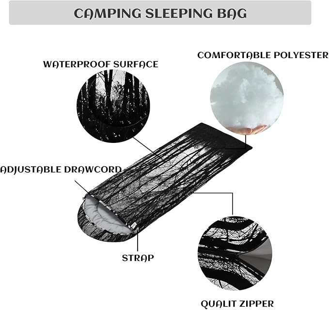 Sleeping Bags for Adults and Kids，3D Printing Camping Sleeping Bag for Girls Boys Lightweight Waterproof Cold/Warm 3-Season，Outdoor Travel with Compression Bags