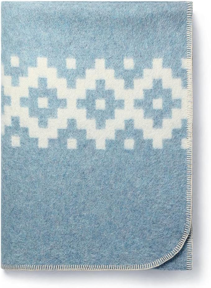 Thick Alpaca Wool Blanket Heavyweight Camping Outdoors Indoors Soft Peru Queen Size Stripes Design (Soft Blue - Ivory, Queen Size)