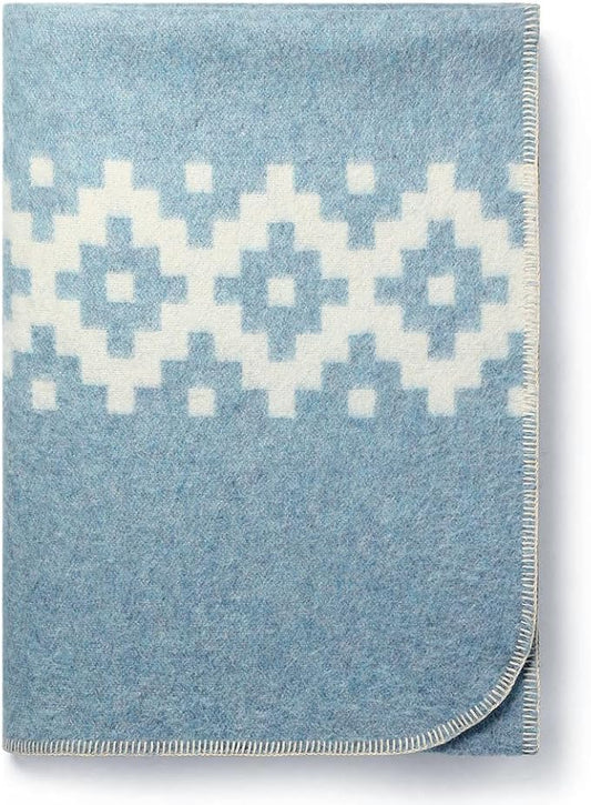 Thick Alpaca Wool Blanket Heavyweight Camping Outdoors Indoors Soft Peru Queen Size Stripes Design (Soft Blue - Ivory, Queen Size)
