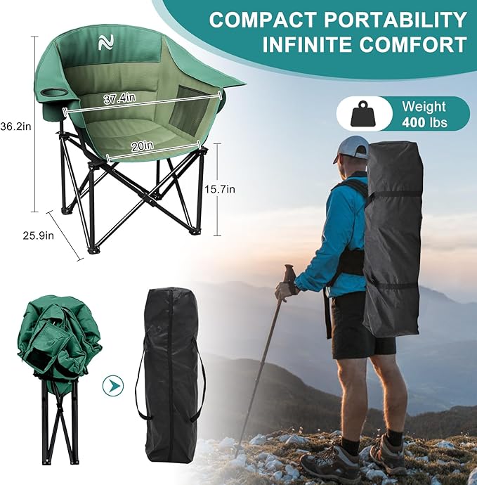 ABORON Oversized Heated Armrest Camping Chair, Portable Heated Folding Recliner Chair with 3 Heat Settings, Fully Padded Heavy Duty Chair Supports Up to 400 lbs, Perfect for Outdoor Adventures