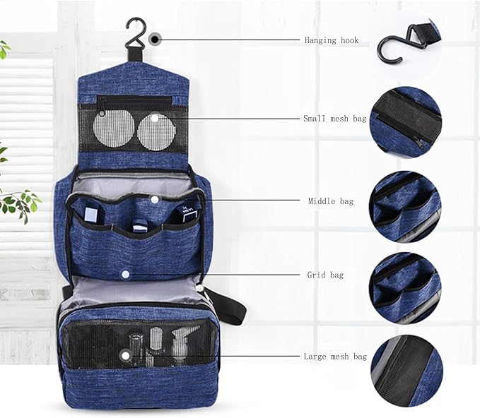 Travel toilet bag is used to store toiletries, with a large capacity storage hanging toilet bag (Navy blue)