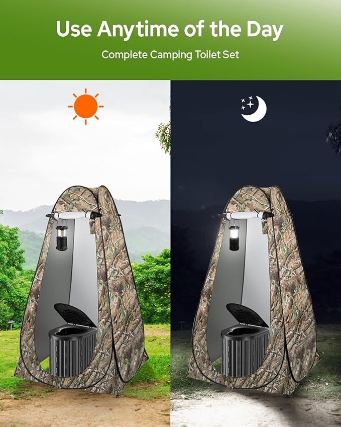 Camping Toilet with Pop-Up Privacy Tent and Liquid Waste Gel, Portable Toilet for Camping with Large Tent, Ergonomic Potty Provides Enhanced Comfort, Suitable for All Ages