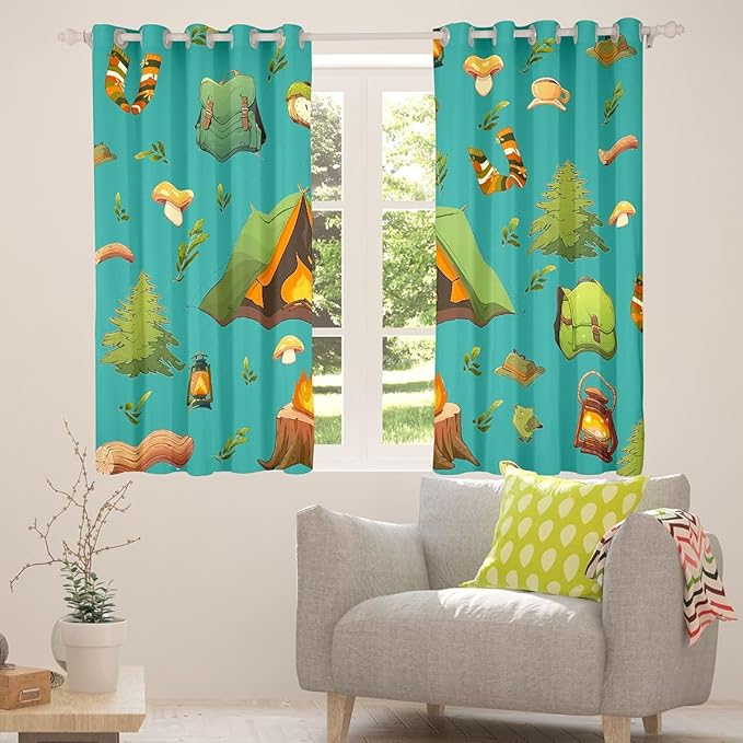 Feelyou Green RV Camping Camper Curtains for Bedroom Living Room Camping Theme Blackout Darkening Drapes Camper Window Treatments, 2 Panels 38 x 54 Inch Room Decor