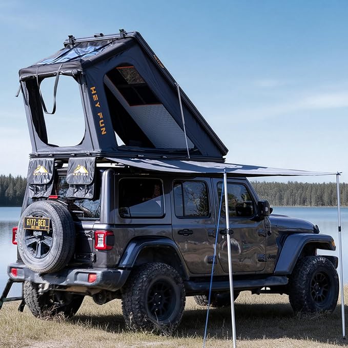 Voyager Pro Rooftop Tent Hard Shell with Skyview Window, USB Outlet, Summer Side Awning&LED Light Strip for 4 Season Camping, Aluminum Pop Up 2-3 Person Roof Top Tent for Truck Jeep SUV Van Trailer