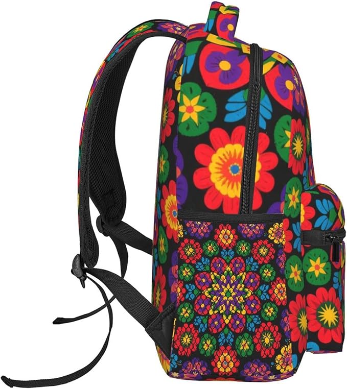 Backpack Polyester Anti-Theft Multipurpose Psychedelic Trippy Mandala Flower Bookbag Large Capacity Laptop Book Bag Rucksack With Side Pockets