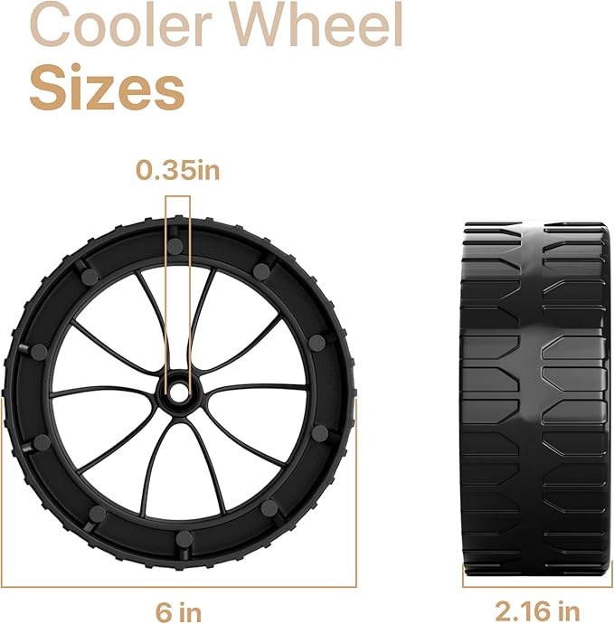 LBB-Parts 6 Inch Cooler Wheels,Compatible with Most Igloo Coolers,Fits Yukon 90 QT,Glide 110 QT,Ice Cube 58 QT/60 QT,Maxcold Latitude 62 QT etc,6'' Cooler Replacement Wheels kit