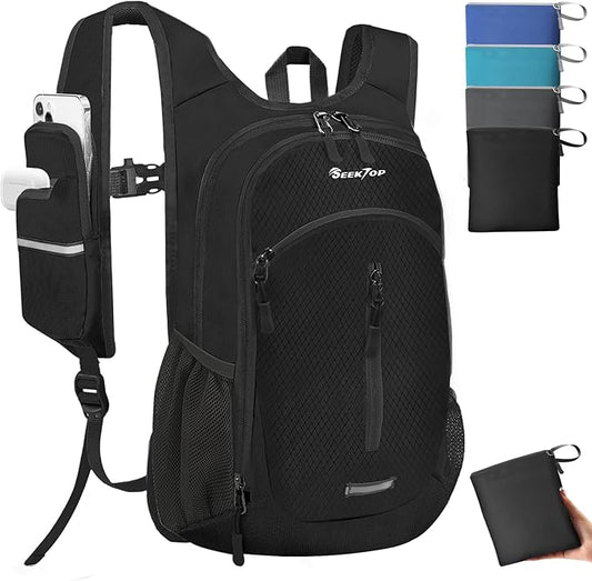 Seektop Expandable Small Hiking Backpack 12L-15L Lightweight Packable Waterproof Daypack with Phone Pocket for Women Men