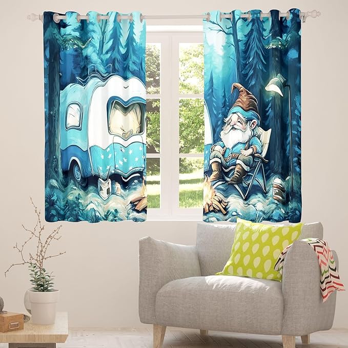 Erosebridal Gnome Blackout Curtains for Bedroom Living Room RV Camper Window Curtains 2 Panels 52" Wx84 L Camping Theme Drapes,Vintage Rustic Farmhouse Window Treatments
