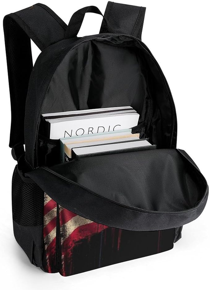 Shoulder Book Bags Polyester Multipurpose Anti-Theft American Flag Art Carry On Bag Large Capacity Travel Hiking Camping Rucksack