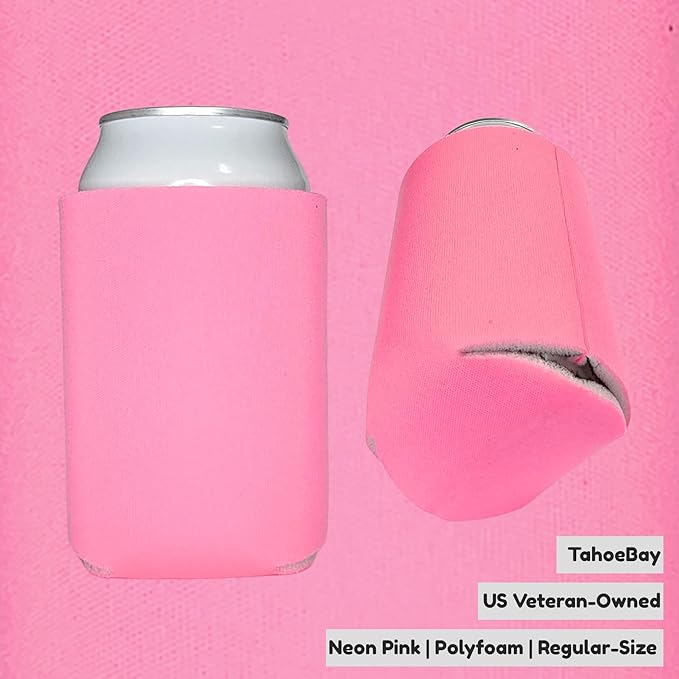 TahoeBay Blank Beer Can Cooler Sleeves (25-Pack) Bulk Sublimation Blanks for Vinyl Plain Soft Foam Can Sleeves Coolers for Soda Cans & Bottles Black, White, Assorted Solid Color (Neon Pink)