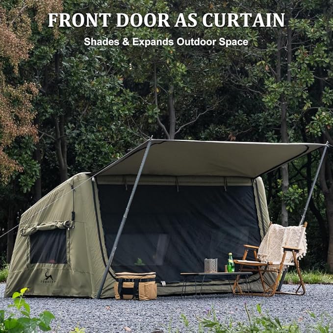 TOMOUNT Inflatable Canvas Tent with Pump,Easy Setup Blow Up Tent for Camping