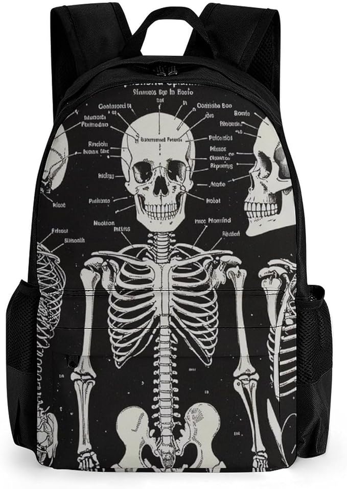 Lightweight Backpack for Gym Travel Bicycle, Big Capacity Multipurpose Anti-Theft Carry On Bag, Dark Skeleton Anatomy Skull Black Travel Hiking Bag Day Pack