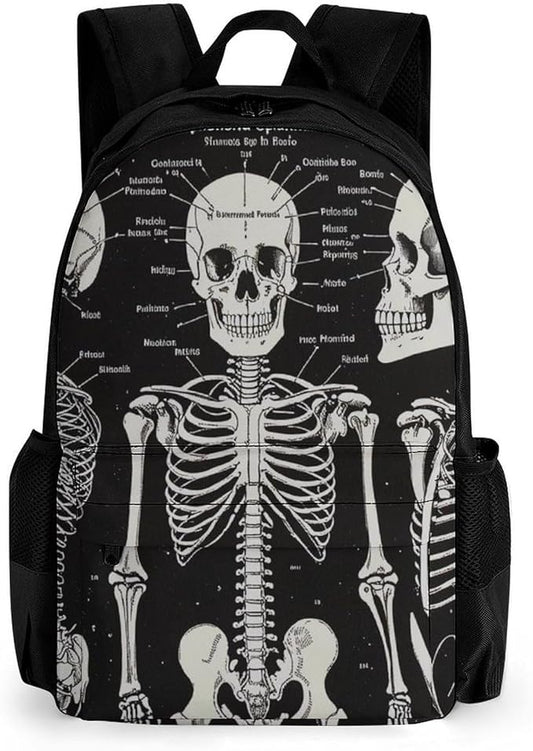 Lightweight Backpack for Gym Travel Bicycle, Big Capacity Multipurpose Anti-Theft Carry On Bag, Dark Skeleton Anatomy Skull Black Travel Hiking Bag Day Pack