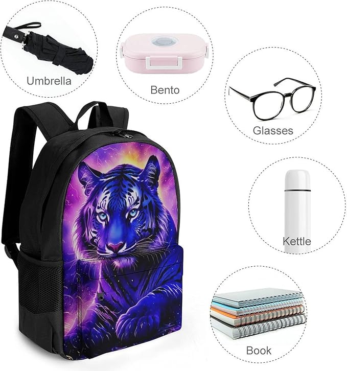 Lightweight Rucksacks for Camping Picnic Walking Cycling, Large Capacity Multipurpose Anti-Theft Carry On Bag, Trippy Tiger Neon Art Travel Hiking Camping Rucksack