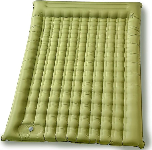 Double Sleeping Pad for Camping - 5.5" Ultra-Thick Camping Mattress with Pillow, Built-in Foot Pump, Compact 2-Person Portable Camping Mat for Backpacking, Hiking, Car Traveling, Beach, Tent