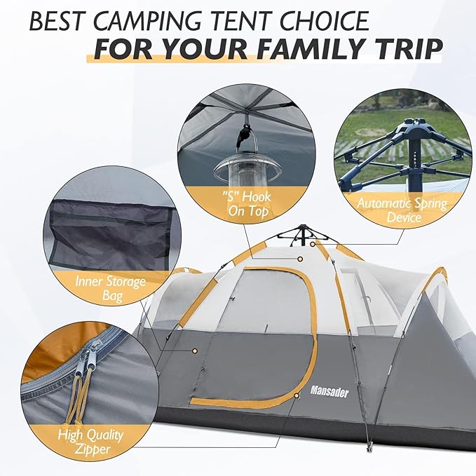 6 Person Family Camping Tent,Waterproof Windproof with Top Rainfly,Easy Set Up,Pop Up Tent for Outdoor Camping Hiking Trave