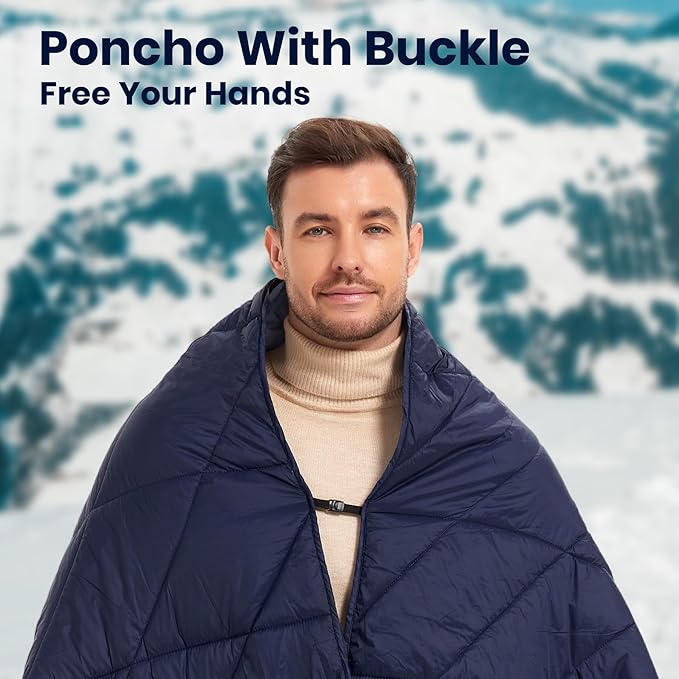 Outdoor Puffy Blanket, Reversible Warm Camping Blanket, Water-Resistant, Packable, Lightweight, Camping Quilt, for Stadium, Backpacking, Hammock, Picnic. 79"x55". Royal Blue