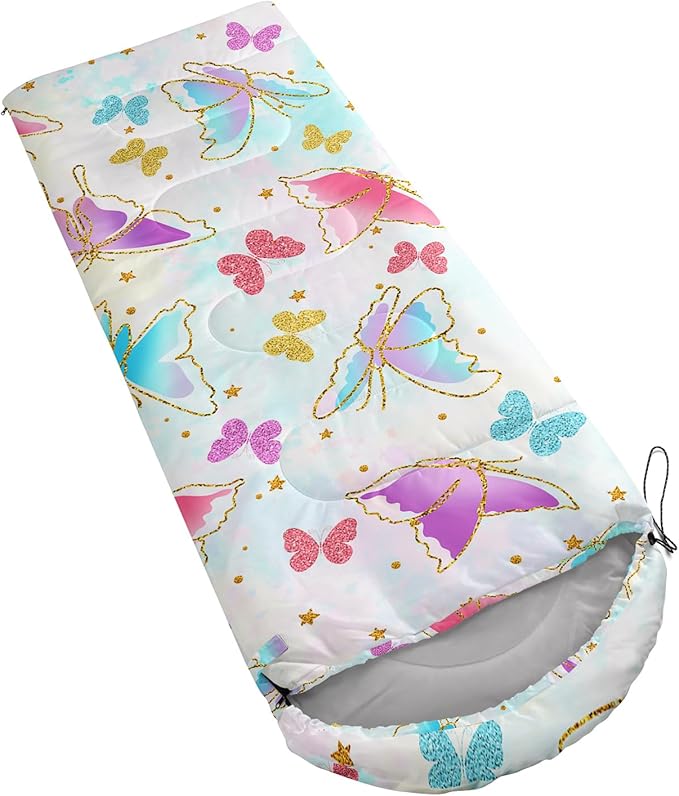 AILONEN Girls Pink Camping Sleeping Bags,Lightweight & Waterproof,3 Season Warm & Cool Weather,Cute Bow Duck Print Sleeping Bags for Kids,Girls,Adults Travelling,Outdoors