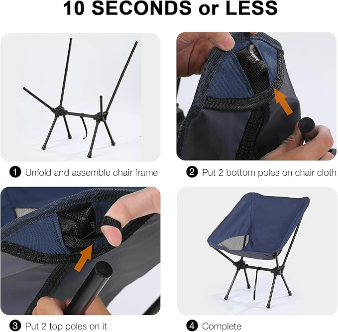 Folding Portable Camping Chair, Lightweight Compact Backpacking Hiking Chair, Beach Chair for Adults,Blue