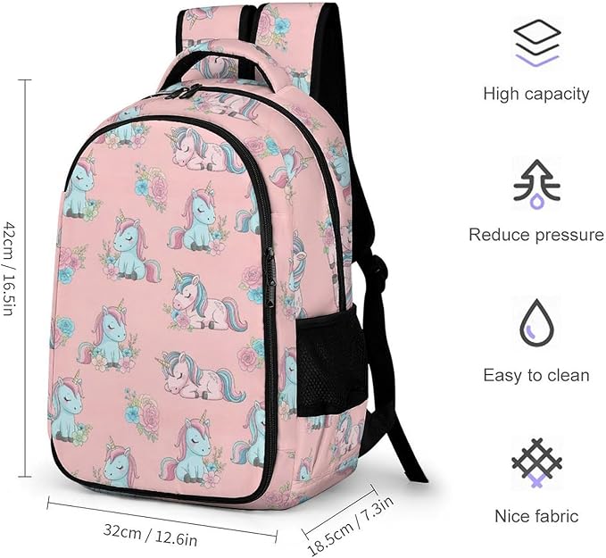 Carry On Anti Theft Laptop Backpack Pink Cute Unicorns, Large Sturdy Travel Bag with Multi Compartments for Business Weekender Hiking