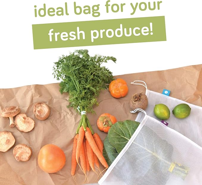 Reusable Produce Bags, Washable Mesh Bags for Fruits and Vegetables, Set of 10 - Flip and Tumble