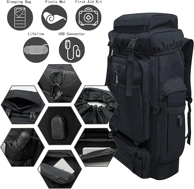 80L/100L Hiking Camping Backpack Outdoor Travel Climbing Rucksack Military Trekking Knapsack Molle 3 Days Assault Pack