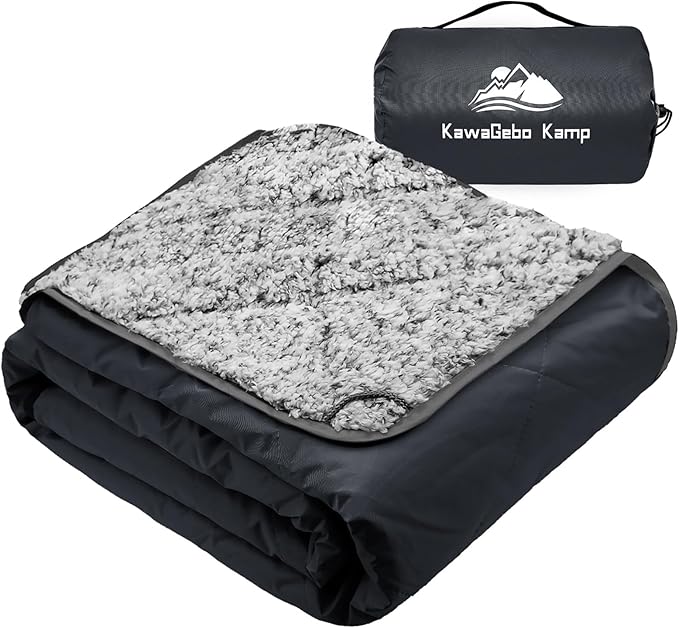 Sherpa Warm Outdoor Camping Blanket - Waterproof Stadium Blanket for Cold Weather, Camp, Sports Mom and Concert - Camping Quilt 80" X 58" (Black)