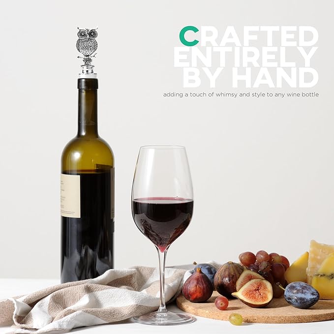 Homestia Wine Stoppers, Bottle Stoppers Wine Saver for Wine Champagne, Reusable Wine Preserver Wine Corks for Beverage, Christmas Gifts Birthday Gifts for Men Women (Owl)
