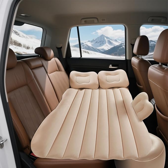 Ergocar Inflatable Mattress Camping Thickened Portable Travel Camping Flocking Bed Double-Layer Inflatable Valve Suitable for Suvs, Rear Seats, Automobiles