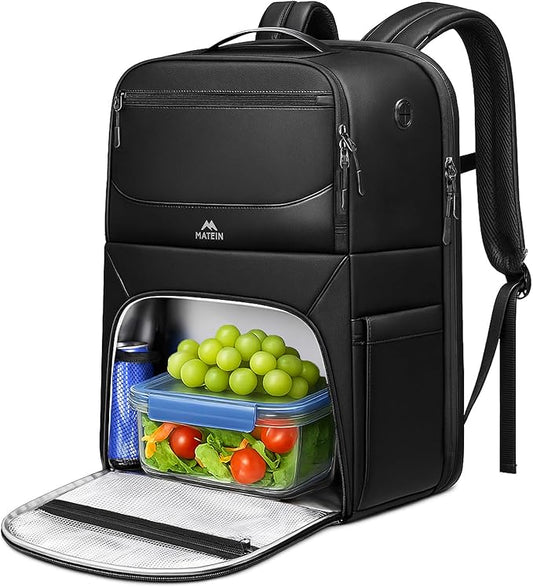 MATEIN Lunch Backpack for Men, Waterproof Meal Prep Work Backpack with Lunch Compartment, Large TSA 17 Inch Laptop Back Pack Lunchbox with Chest Strap, Insulated Cooler Work Bag for Office Commute