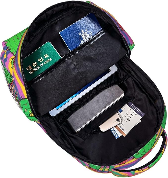 Men Women Polyester Psychedelic Cactus Art Backpack Large Capacity Bookbag With Smooth Zippers for Climbing Picnic Bicycle