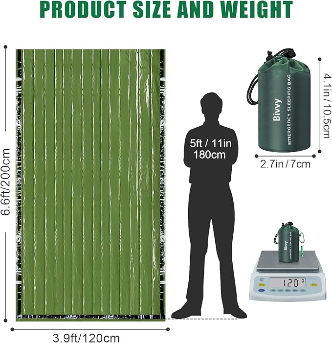 Timok Emergency Sleeping Bags Thermal-Emergency-Blankets Ultralight Space Blankets Survival Waterproof Bivy Sack Multi-Purpose Survival Gear for Hiking, Camping, First Aid Kits, Outdoor Survival Gear