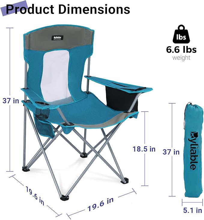 Camping Chairs Lawn Portable Foldable Camp Folding Lightweight Chair for Adults with Drink Holder and Cooler Pouch Outdoor for Camping, Lawn, Sports, Picnic, Beach, Music Festival, Blue