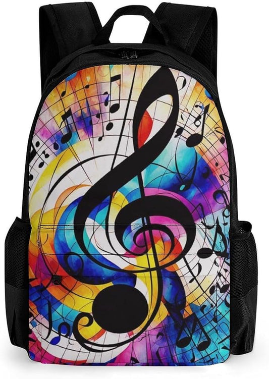 Supdreamc Men Women Lightweight Abstract Music Notes Colorful Casual Daypack Large Capacity Bookbag With Adjustable Shoulder Straps for Gym Business Bicycle