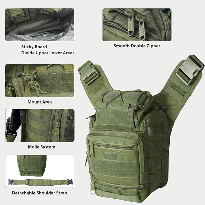 Tactical Backpack for Men，Military Sport Bag Pack Sling Shoulder Backpack Tactical Crossbody Bag EDC Molle Assault Range Bag Chest Pack for Hiking Camping Outdoor - Green