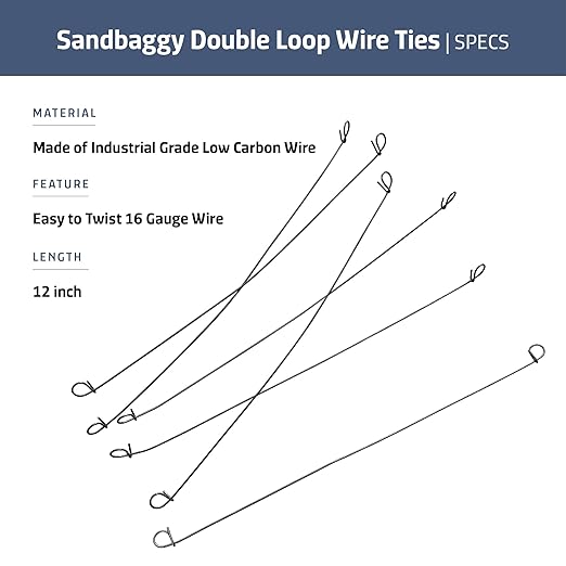 Sandbaggy Double Loop Rebar Wire Bar Ties | 16 Gauge | Made of Industrial Grade Wire | Great for Securing Rebar, Sandbags & More | Extra Long Length (12 Inch Length, Pack of 500)