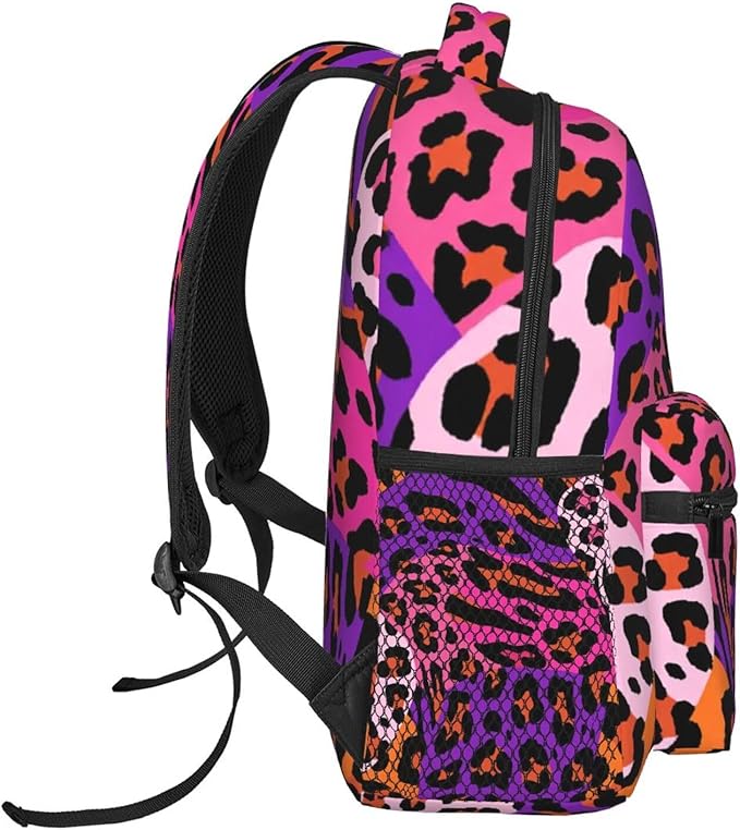 Polyester Daypack for Camping Travel Walking Cycling, Big Capacity Anti-Theft Multipurpose Bookbag, Cheetah Leopard Print Floral Color Camping Outdoor Backpack