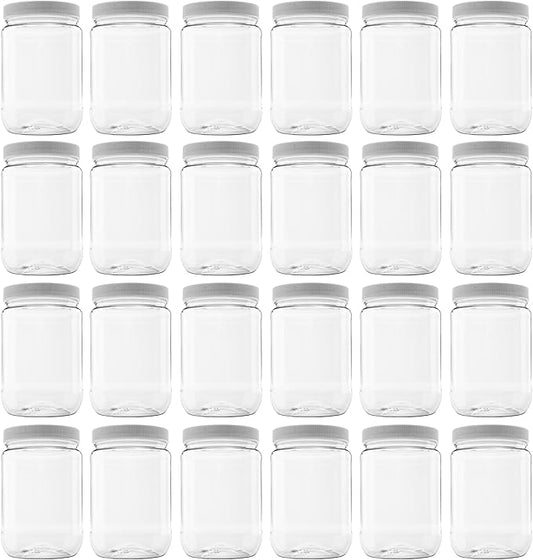 24 Pack of 32 Ounce Plastic Quart Jars with 89RM Leak Proof Seal Lid - Food Grade and BPA Free (32oz, 24pk)