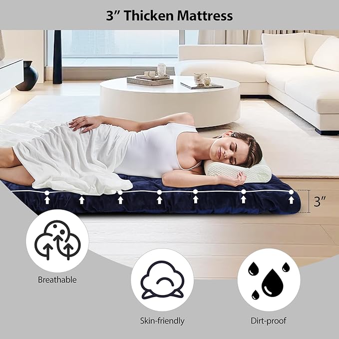REDCAMP Folding Cot Pads for Sleeping Extra Thick, Soft Comfortable Velvet & Corduroy Cotton Camping Cot Mattress Pad for Backpacking Hiking, Black Blue Brown Grey 75x30 inches