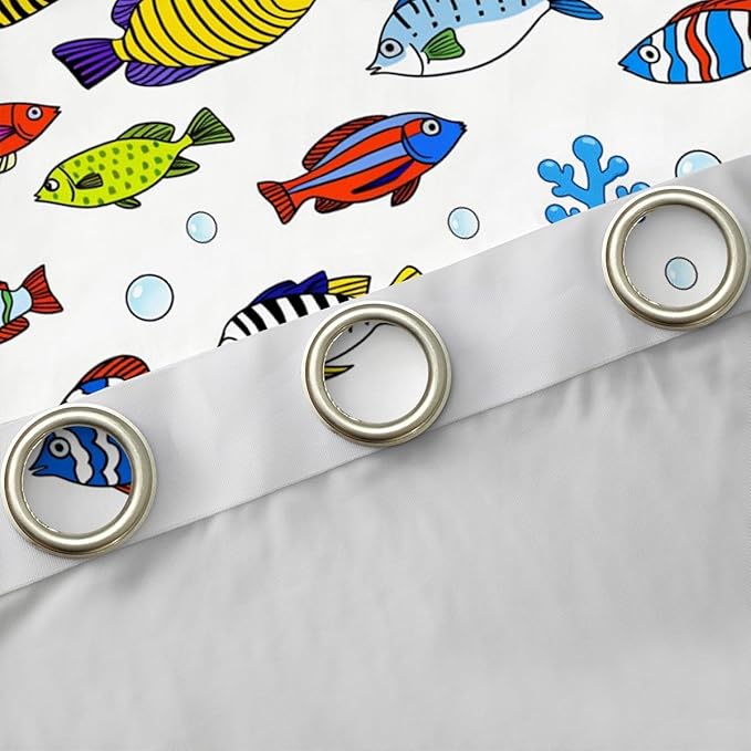 Manfei Cute Fish Blackout Curtains Marine Fish Animals Life Window Drapes,Ocean Fishing Theme Window Treatments,Kids Boys Girls Room Decor,Grommet Top 2 Panel Set Bedroom Curtains, 52Wx96L inch
