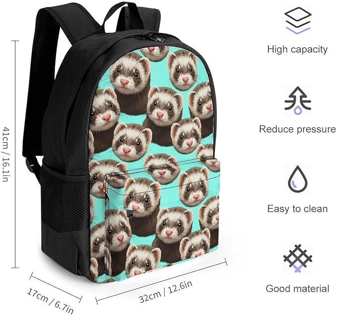 Lightweight Rucksack for Sports Travel Running, Big Capacity Multipurpose Anti-Theft Bookbag, Cute Ferret Travel and Sport Backpack Rucksack